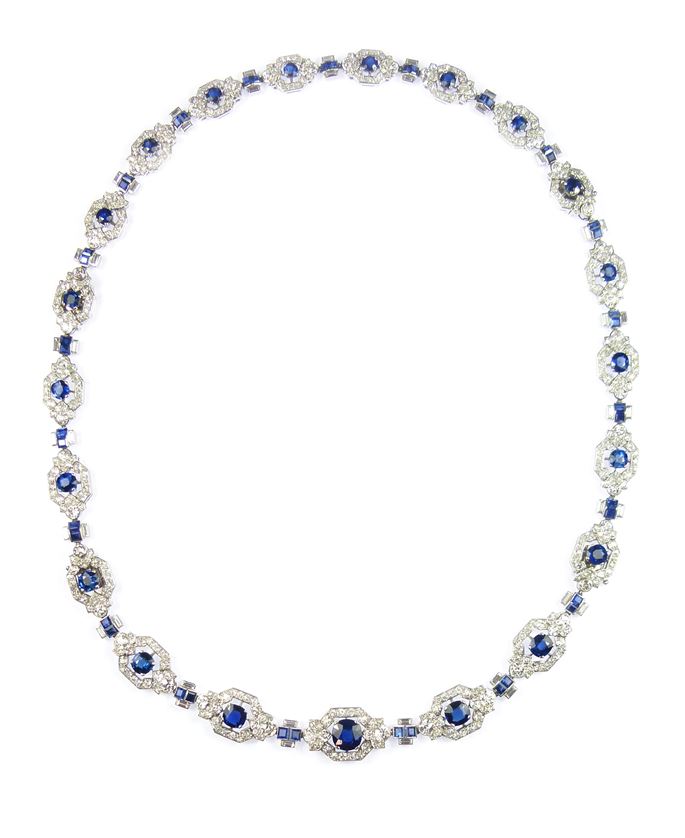   Cartier - Art Deco diamond and sapphire necklace converting to bracelets or collar and bracelet | MasterArt